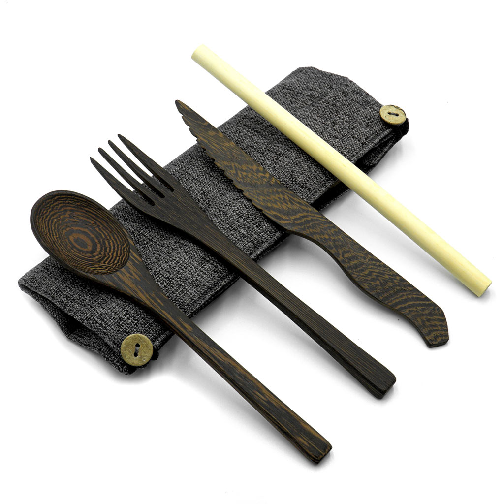Dark Wood Cutlery Set (Light grey bag) - Imagen 6