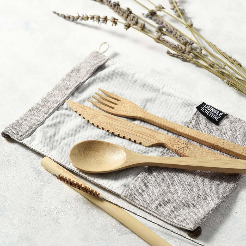 Bamboo Cutlery Set (Green bag) - Imagen 6