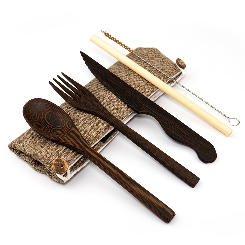 Dark Wood Cutlery Set (Light grey bag) - Imagen 8