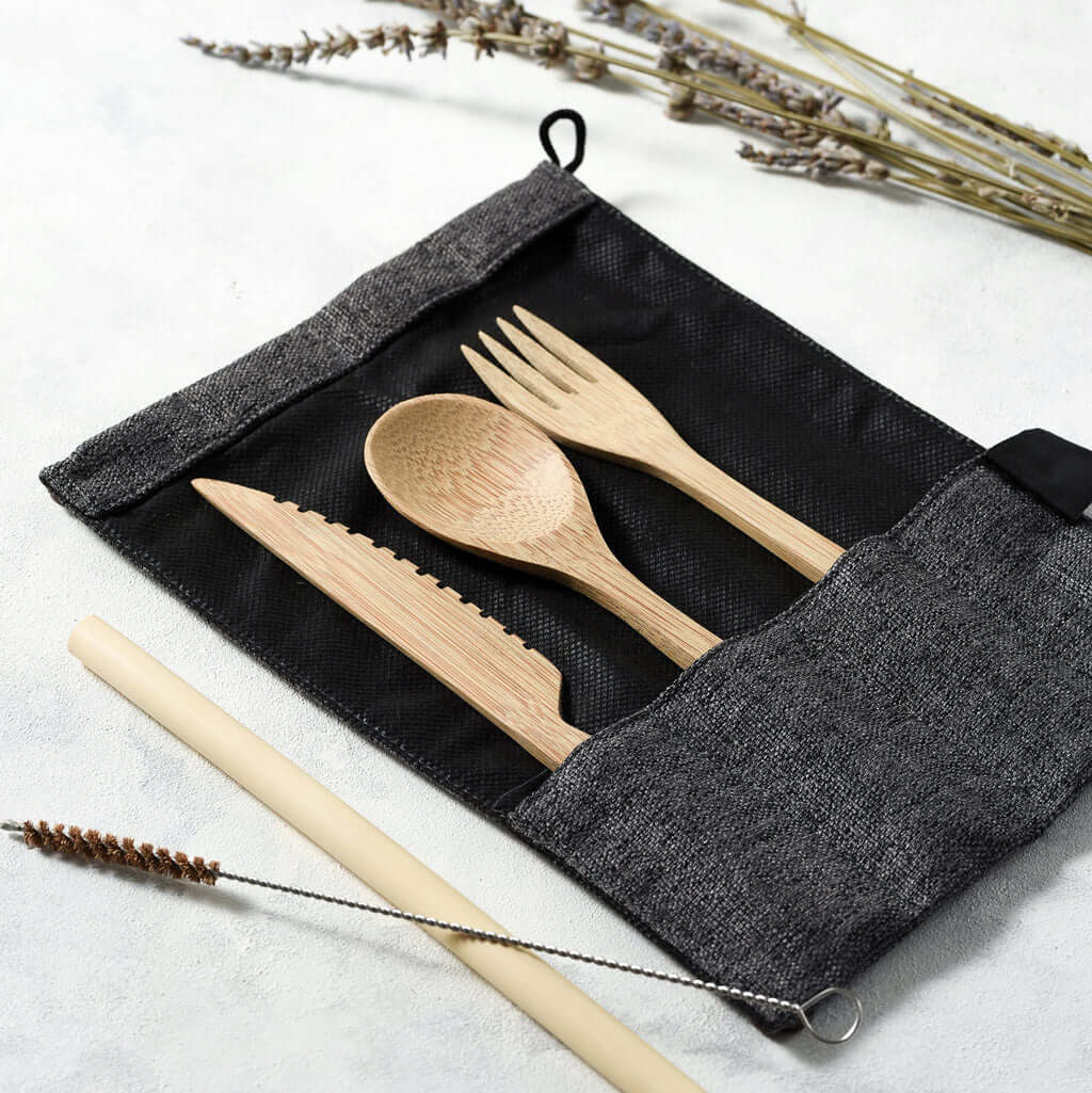Bamboo Cutlery Set (Green bag) - Imagen 9